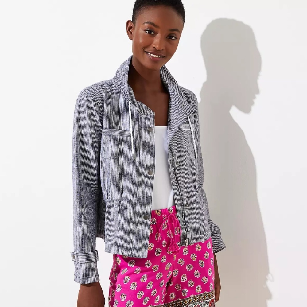 LOFT Stripe Cropped Jacket Small Oversized